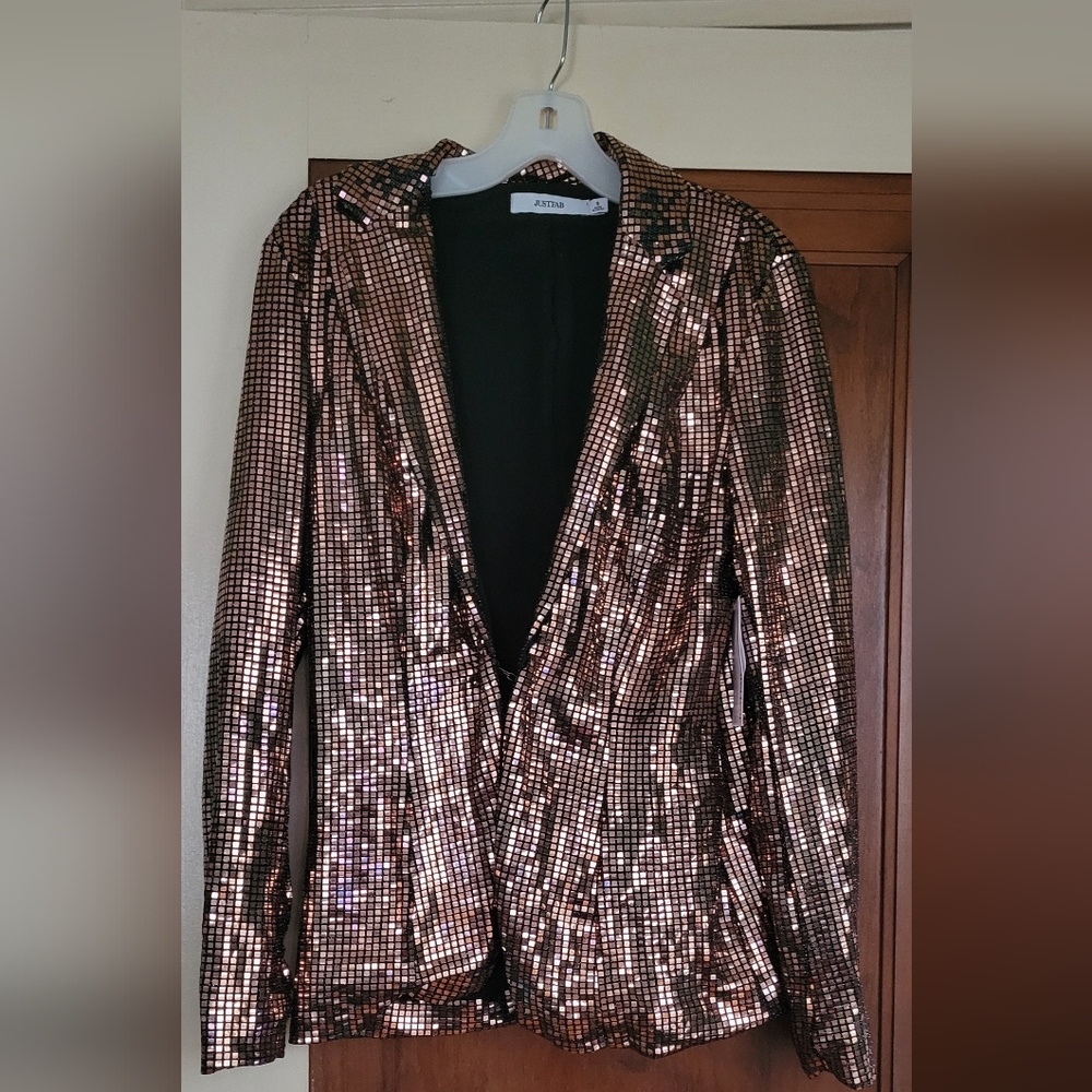 Just fab sz s gold metalic suit jacket. #18